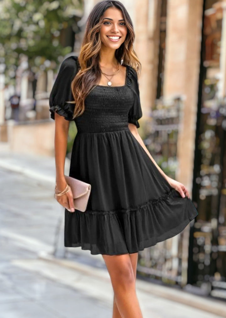 Square Neck Ruffle Hem Dress