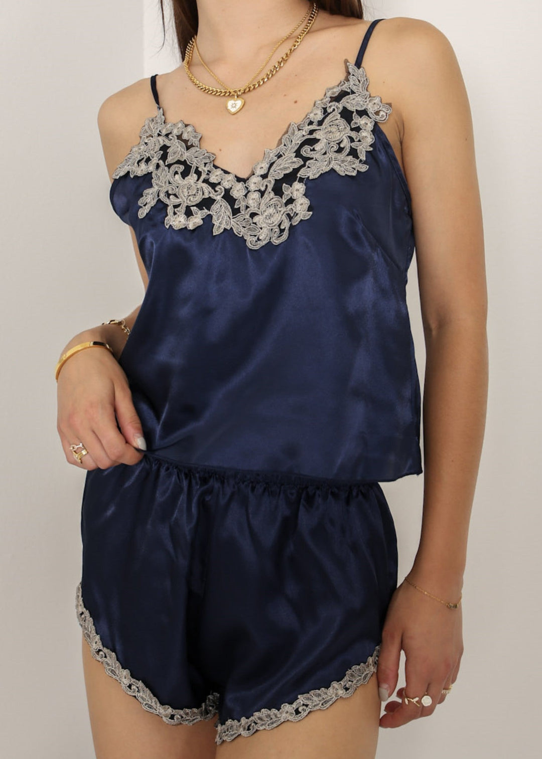 Lace Trim Satin Loungewear