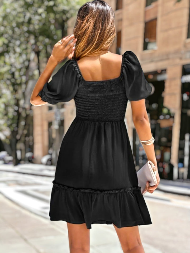 Square Neck Ruffle Hem Dress